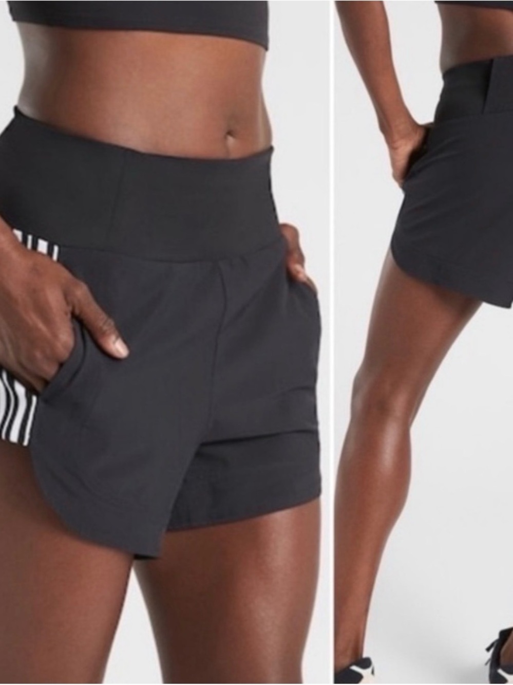 Athleta Black Athletic Shorts with Side Stripe and packets size 6
